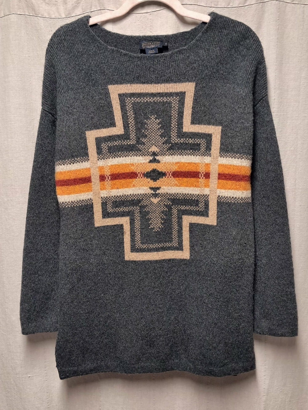 Pendleton Graphic Drop Shoulder Lambswool Pullover Sweater Size XL